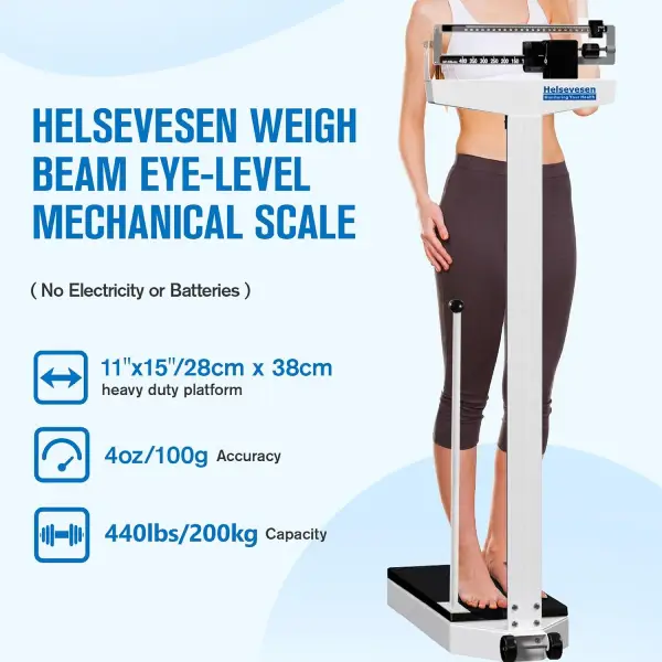 Helsevesen Physician Beam Scale, Professional Medical Eye-Level Mechanical Weigh Scale with Hand Post
